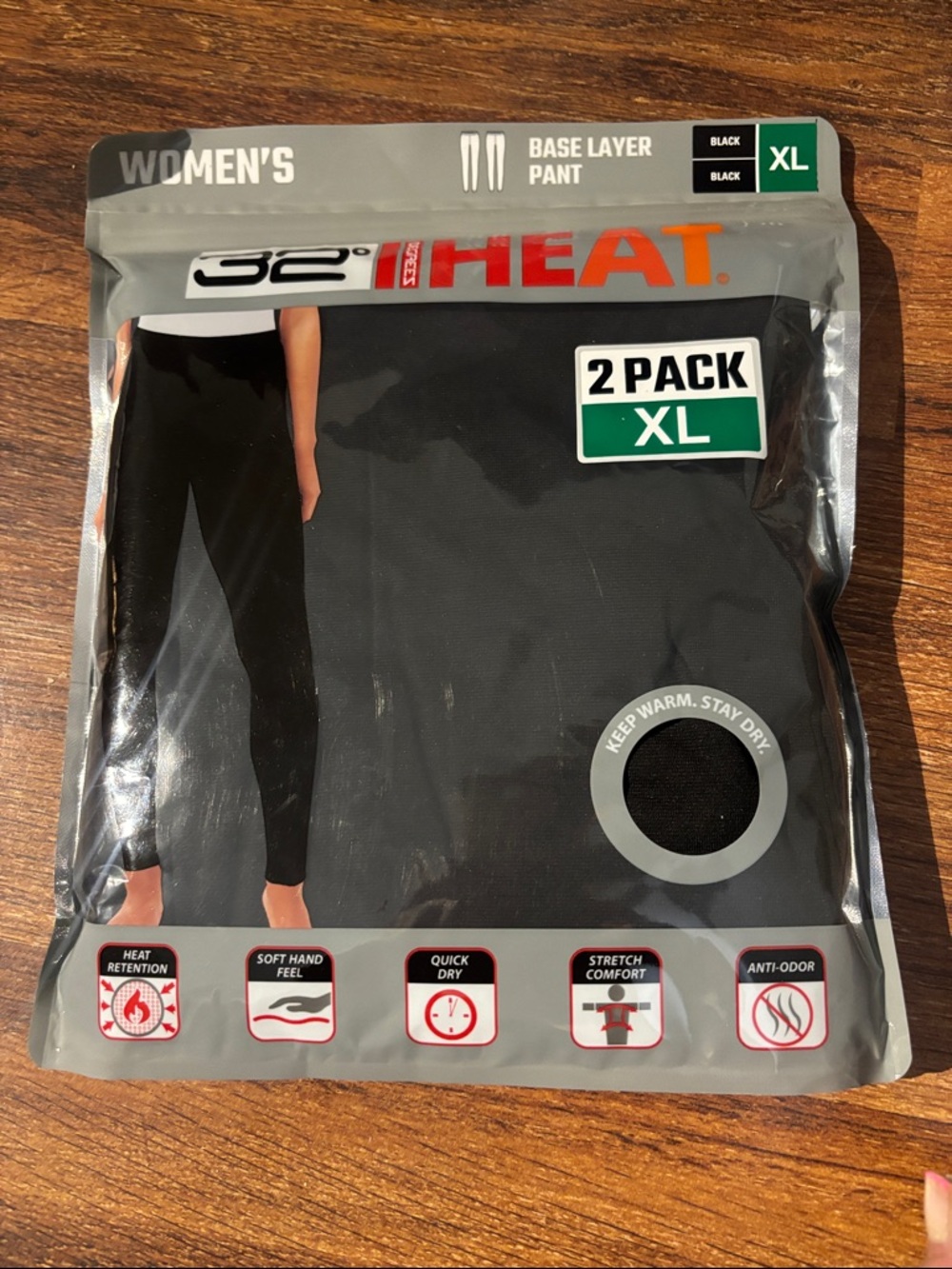 32 Degrees Women's Black Heat Base Layer Pant - 2 Pack XL